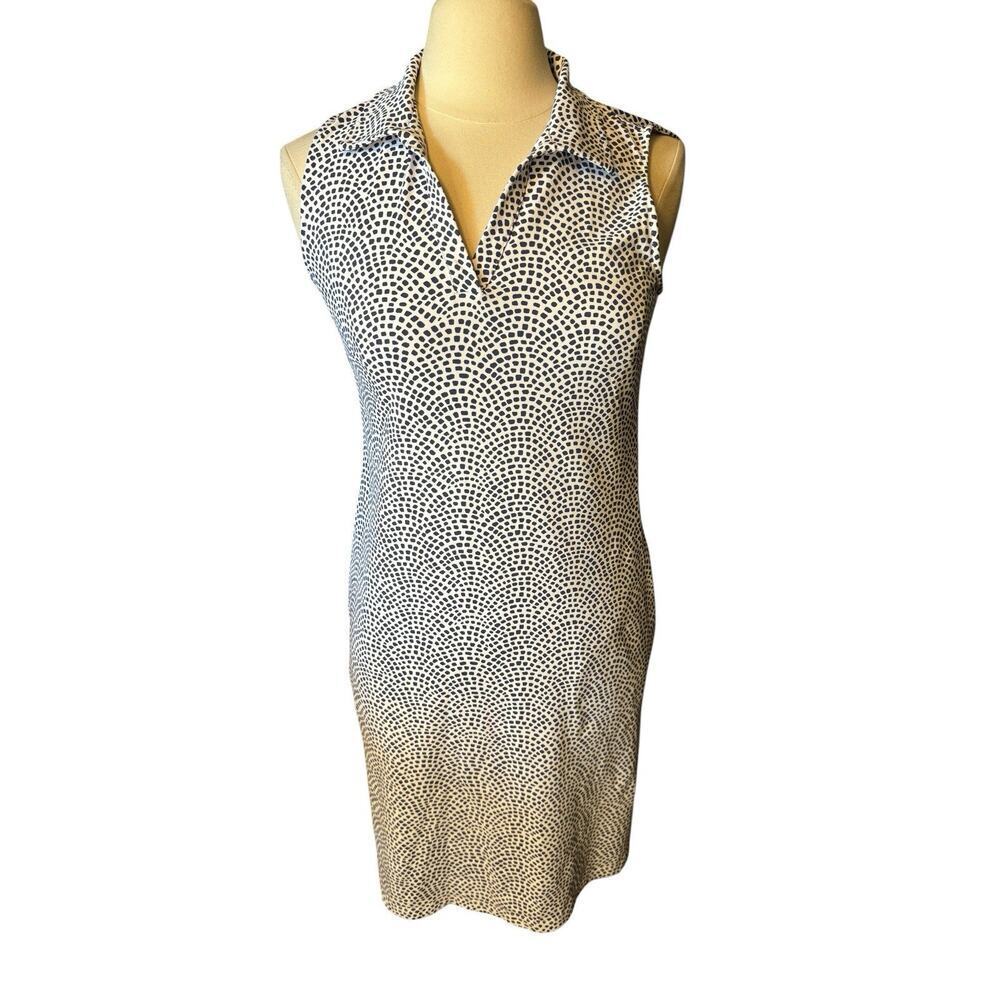 J McLaughlin Catalina Cloth Dress Navy Blue White Small Collared Sleeveless